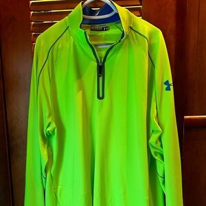 Under Armour Tech Quarter Zip Neon Safety Green Yellow with Blue 2XL XXL